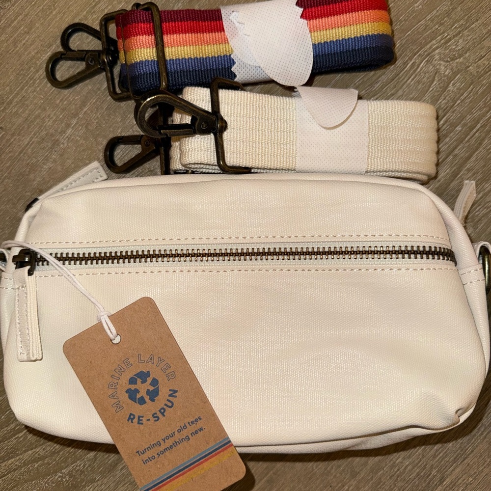 NWT Marine Layer Natural Fanny Pack Belt Bag White Colorful Stripes + 2 straps